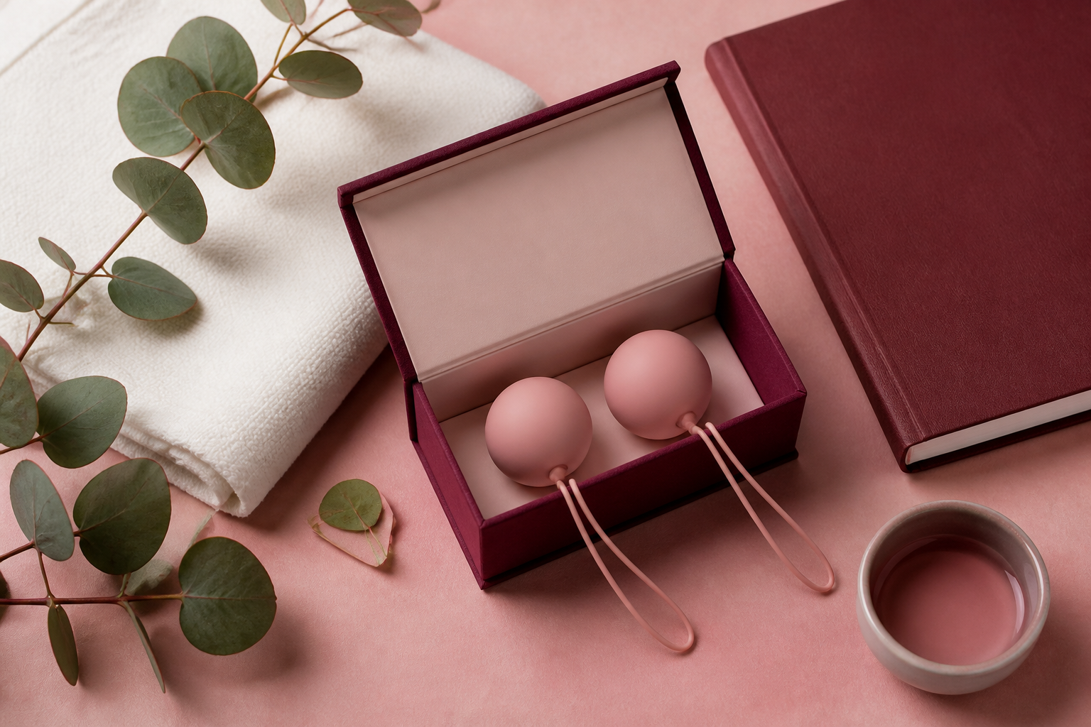 Boules de geisha dans un coffret rose pour un guide d’utilisation Image