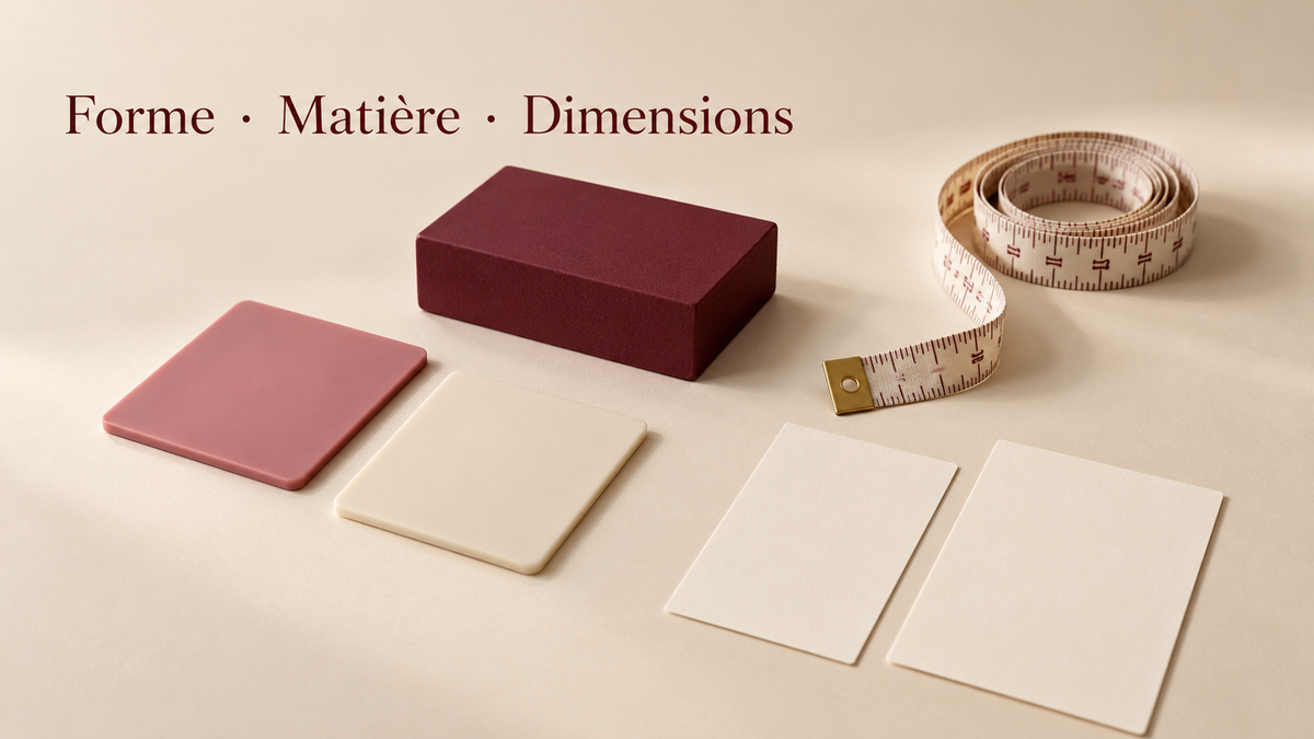 Illustration éditoriale de matières, formes et repères de mesure