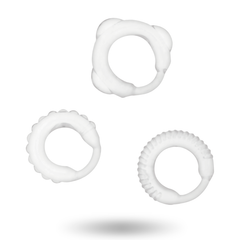 Addicted Toys Lot 3 C-Rings Transparents seul sur fond blanc