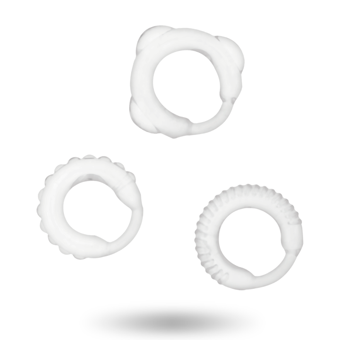Addicted Toys Lot 3 C-Rings Transparents seul sur fond blanc