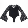 Body floral noir à manches évasées S/M – Subblime