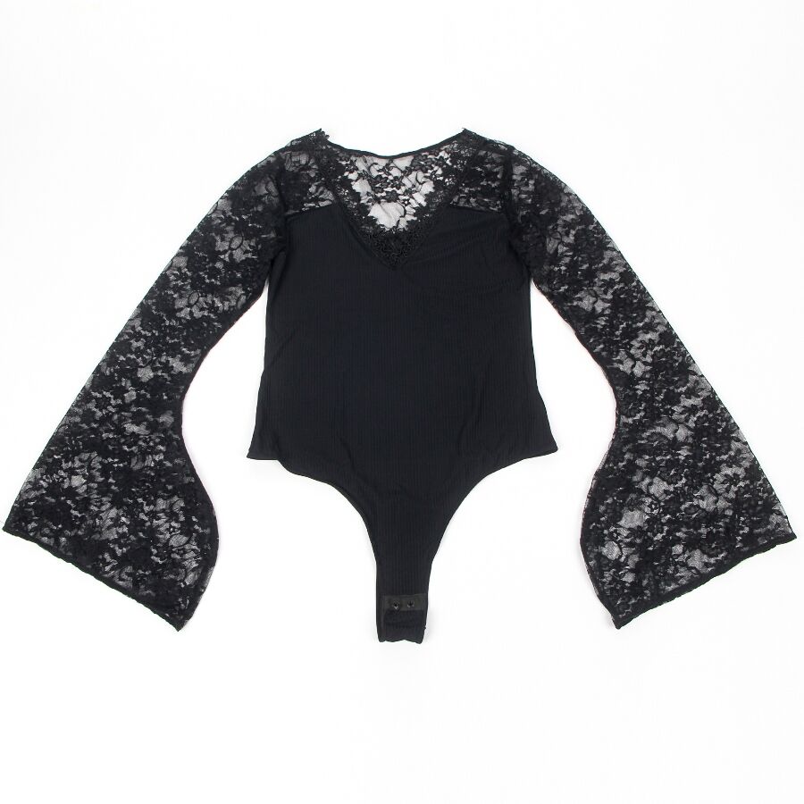 Body floral noir à manches évasées S/M – Subblime