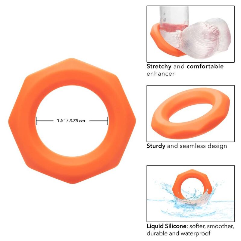 Anneau pénien Alpha Liquid Silicone Sexagon orange – CalExotics — autre vue