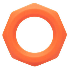 Anneau pénien Alpha Liquid Silicone Sexagon orange – CalExotics — produit seul sur fond blanc
