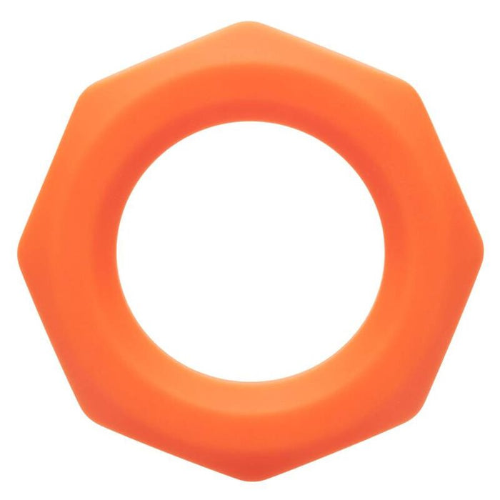 Anneau pénien Alpha Liquid Silicone Sexagon orange – CalExotics — produit seul sur fond blanc