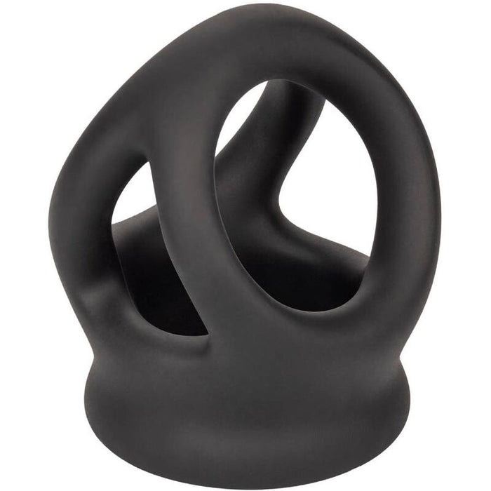 Double anneau Alpha Liquid Silicone Dual Cage & Ring noir – CalExotics — produit seul sur fond blanc