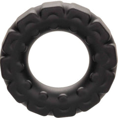 Anneau Alpha Liquid Silicone Prolong Tread noir – CalExotics — produit seul sur fond blanc