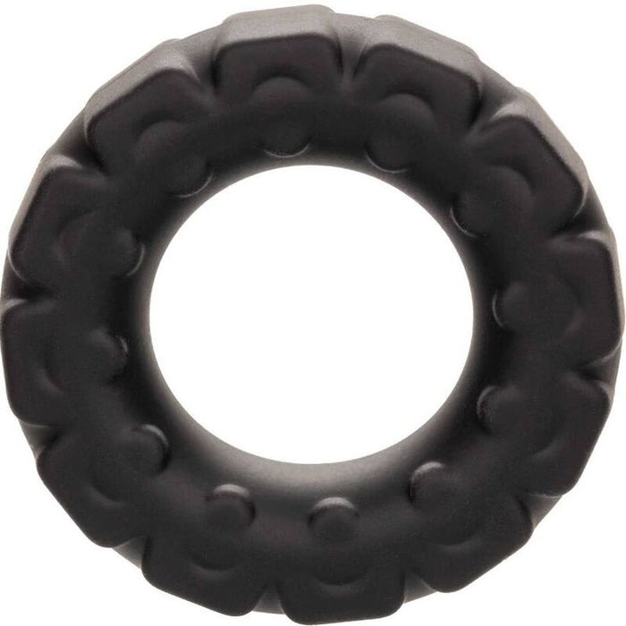 Anneau Alpha Liquid Silicone Prolong Tread noir – CalExotics — produit seul sur fond blanc