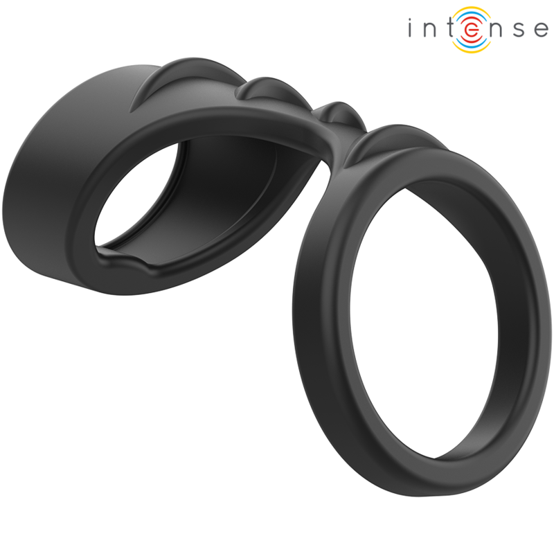 Double anneau pénien Theo en silicone noir – Intense — produit seul sur fond blanc