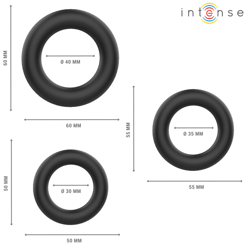 Lot de 3 anneaux péniens Hugh noirs – Intense — autre vue