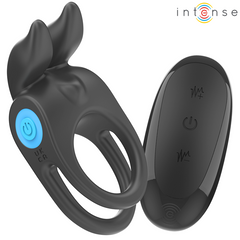 Double anneau vibrant rabbit Sam noir – Intense — produit seul sur fond blanc