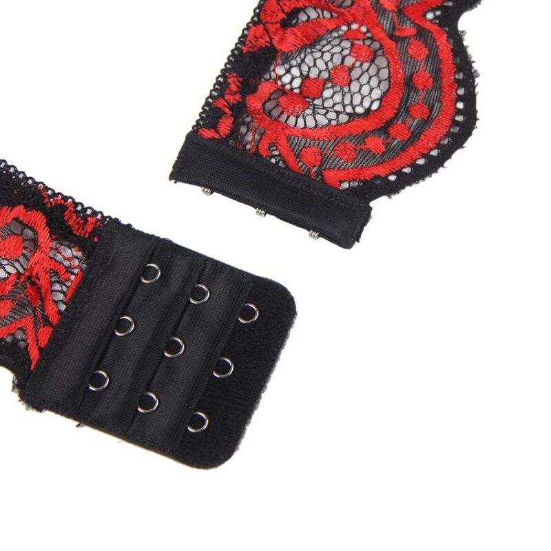 Ensemble haut et string en dentelle rouge et noire – Subblime – vue complémentaire