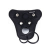 Harnais Pleasure noir avec trois anneaux sur fond blanc – Get Real