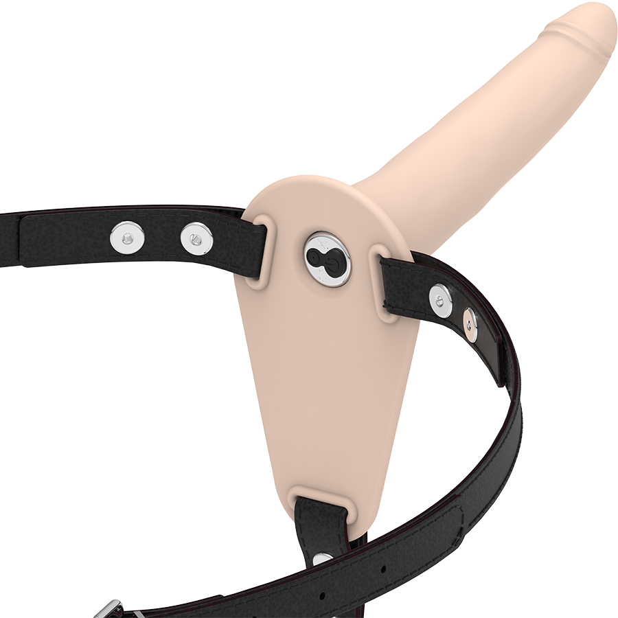 Gode silicone naturel et harnais vibrants sur fond blanc – Fetish Submissive