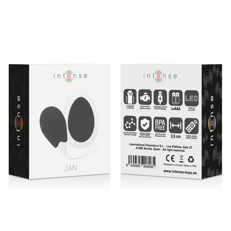 Œuf vibrant Jan noir avec télécommande – Intense