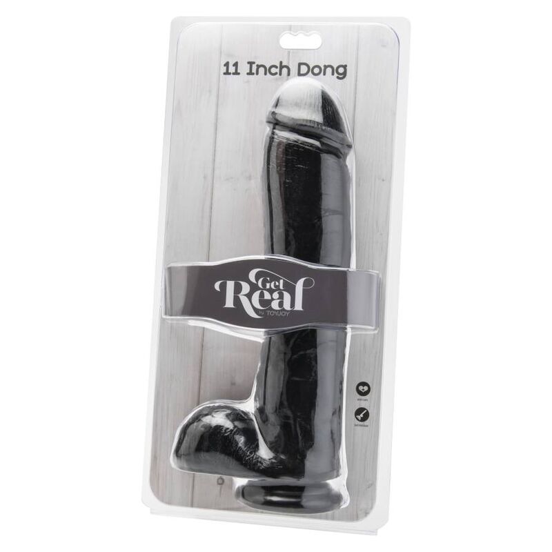 Gode réaliste avec testicules 28 cm noir – Get Real — vue 2