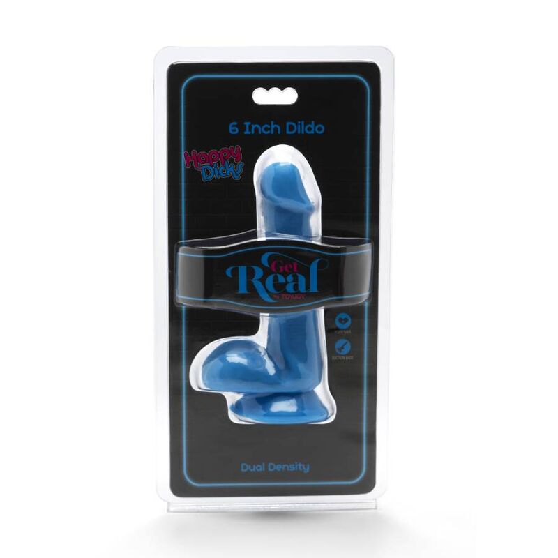 Gode réaliste Happy Dicks avec testicules 12 cm bleu – Get Real — vue 2