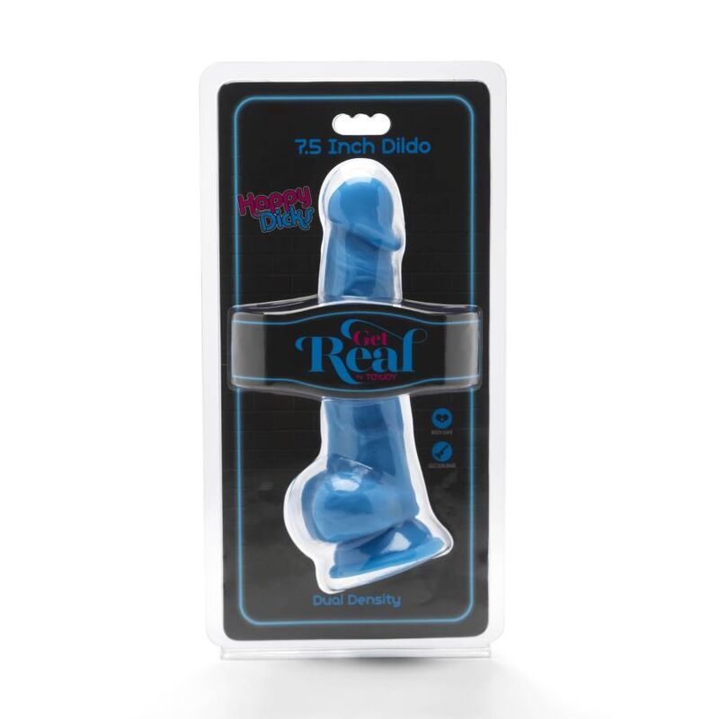 Gode réaliste Happy Dicks avec testicules 19 cm bleu – Get Real — vue 2