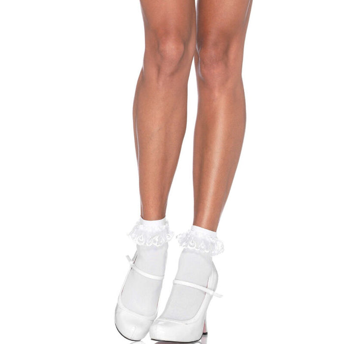 Chaussettes blanches à volants en dentelle – Leg Avenue – vue principale sur fond blanc
