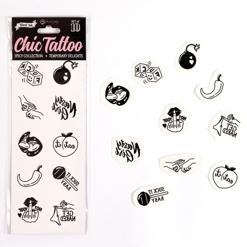 Tatouages temporaires Spicy Collection, lot de 10 – Secretplay
