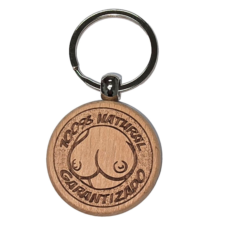 Porte-clés en bois gravé, motif poitrine – Diablo Picante