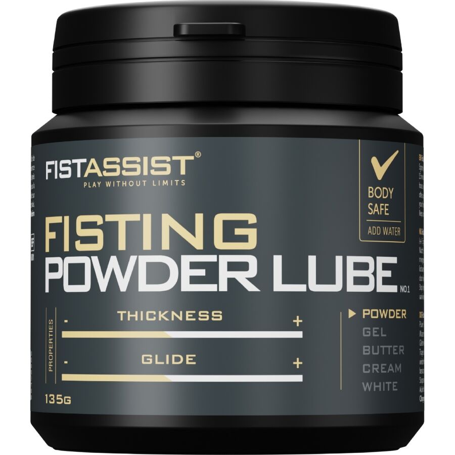 Lubrifiant en poudre Fist Assist 135 g – Cobeco sur fond blanc
