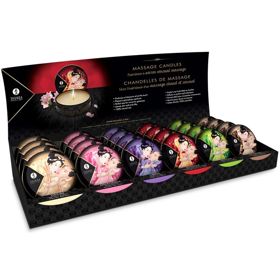 Coffret et kit intime MINI CARESSE À LA BOUGIE PRÉSENTOIR BOUGIES DE MASSAGE 24 UNITÉS – Shunga Candles