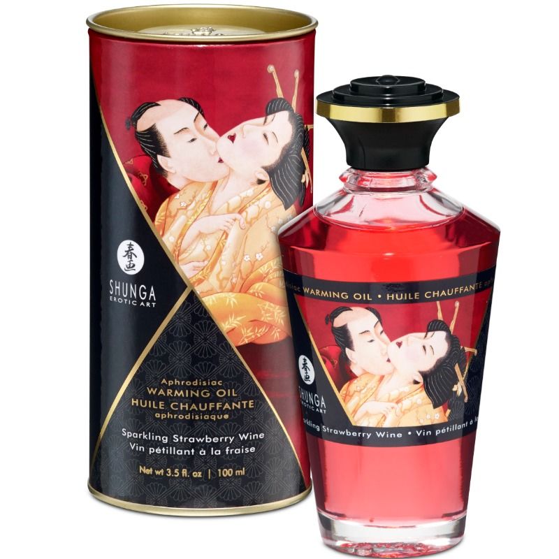 Huile de massage effet chaleur fraises et cava 100 ml – Shunga – vue 1