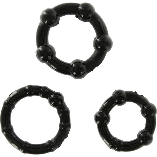 Lot d’anneaux péniens Stay Hard Three Rings – Seven Creations – Noir