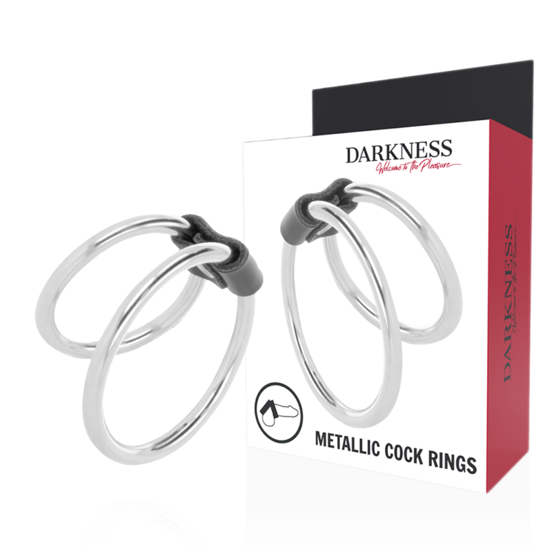 Double anneau pénien métallique 5 et 3,8 cm – Darkness — autre vue