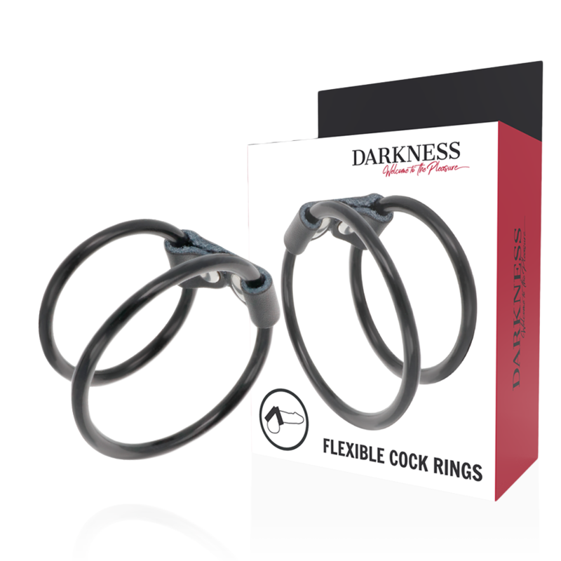 Double anneau pénien flexible 5 et 3,6 cm – Darkness — autre vue