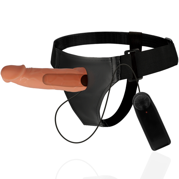 Harnais Willian avec gode creux vibrant 17 cm – Harness Attraction — ensemble seul sur fond blanc