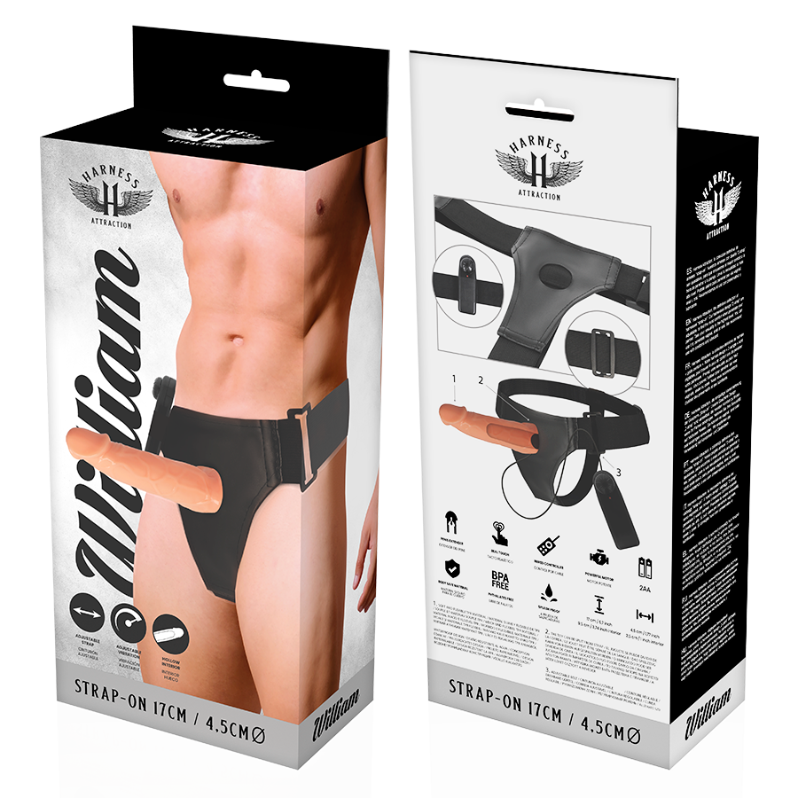Harnais Willian avec gode creux vibrant 17 cm – Harness Attraction — détail