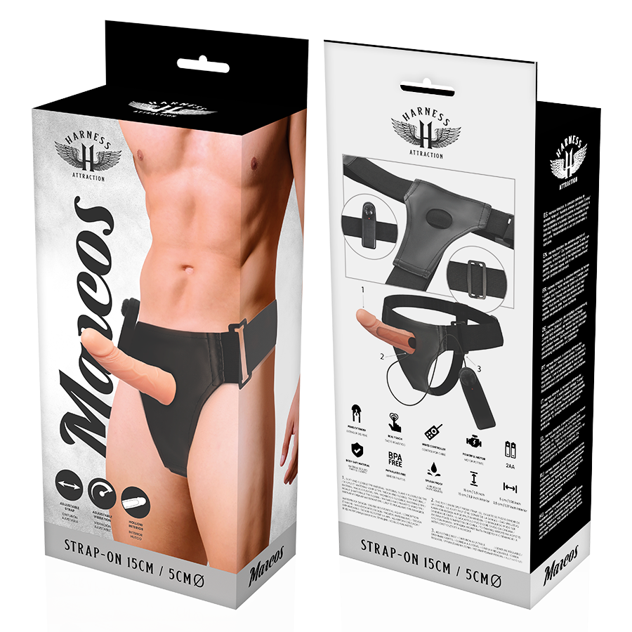Harnais Marcos avec gode creux vibrant 15 cm – Harness Attraction — détail