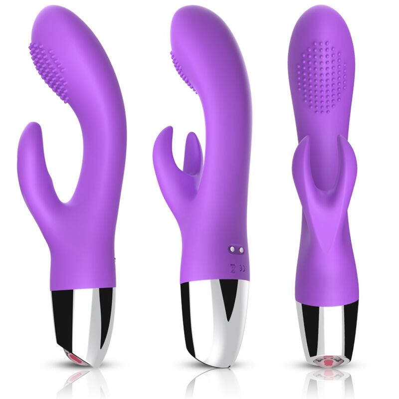 Vibromasseur rabbit double stimulation 20 cm – Armony — violet sur fond blanc