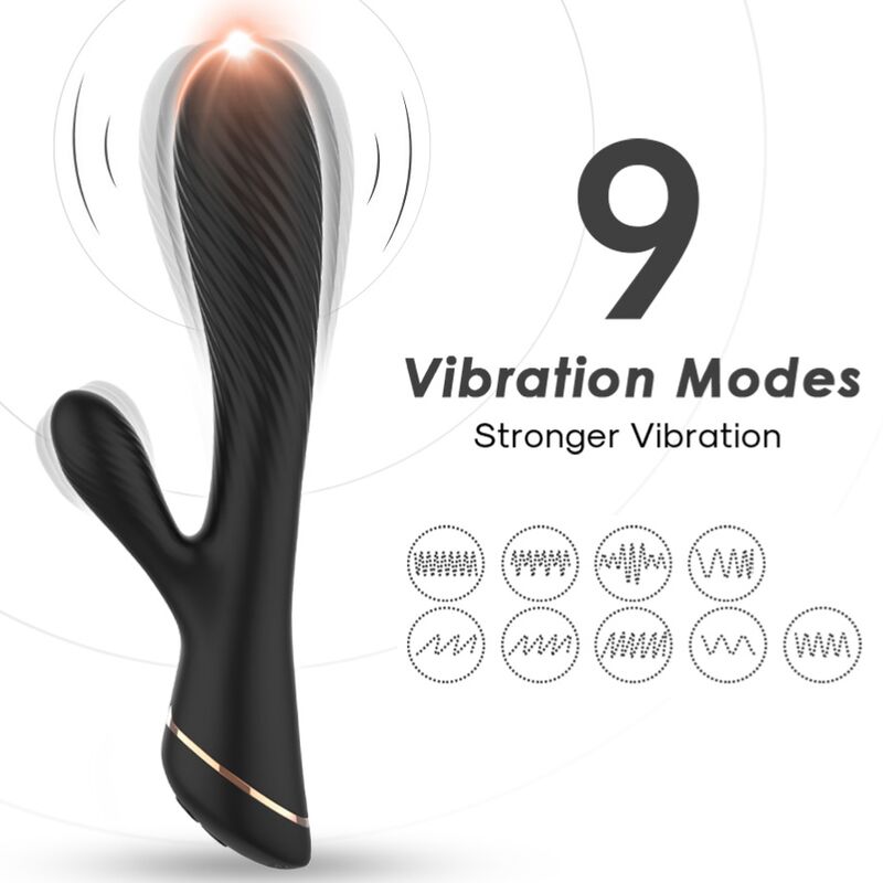 Vibromasseur rabbit texturé noir 20,5 cm – Armony — détail et autre vue