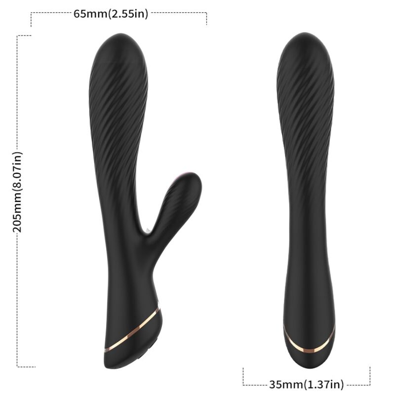 Vibromasseur rabbit texturé noir 20,5 cm – Armony — produit sur fond blanc