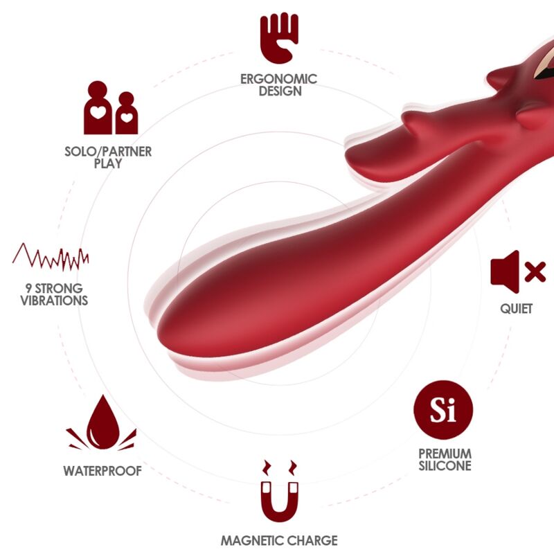 Vibromasseur Elk Rabbit courbé rouge – Armony — détail et autre vue