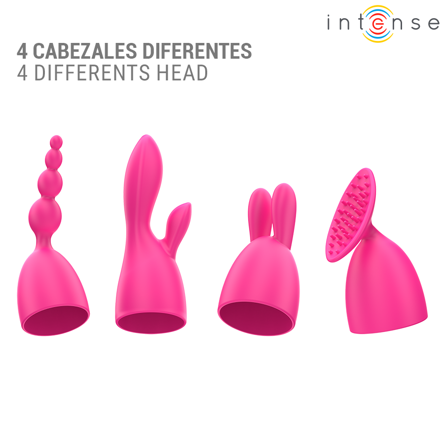 Stimulateur Cher avec quatre embouts interchangeables – Intense — produit sur fond blanc